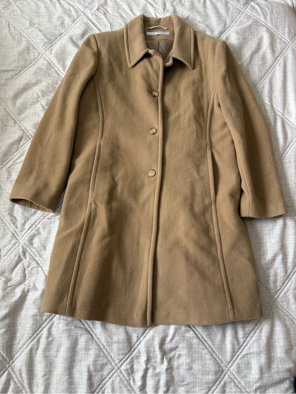 Larry Levine Camel Single-Breasted Wool Coat